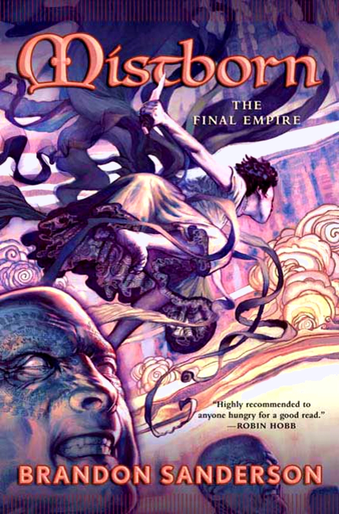 Illustrated Mistborn: The Final Empire cover with Vin and Kelsier, by Brandon Sanderson
