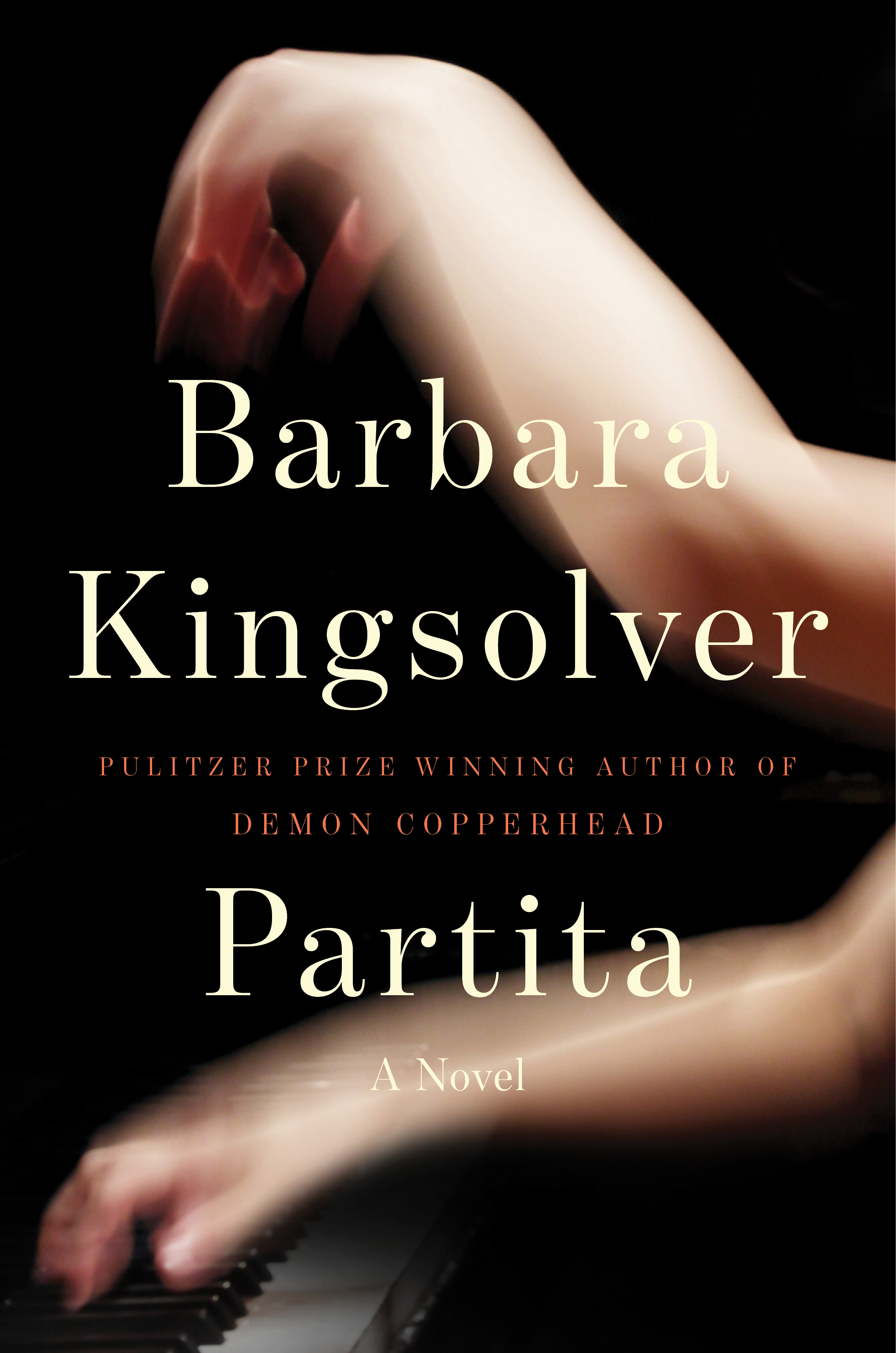 Partita by Barbara Kingsolver, black cover with a pianist's hands and pale lettering